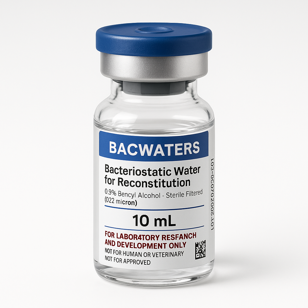 BacWaters 10 mL bacteriostatic water vial, sterile filtered, 0.9% benzyl alcohol, for laboratory research and development only
